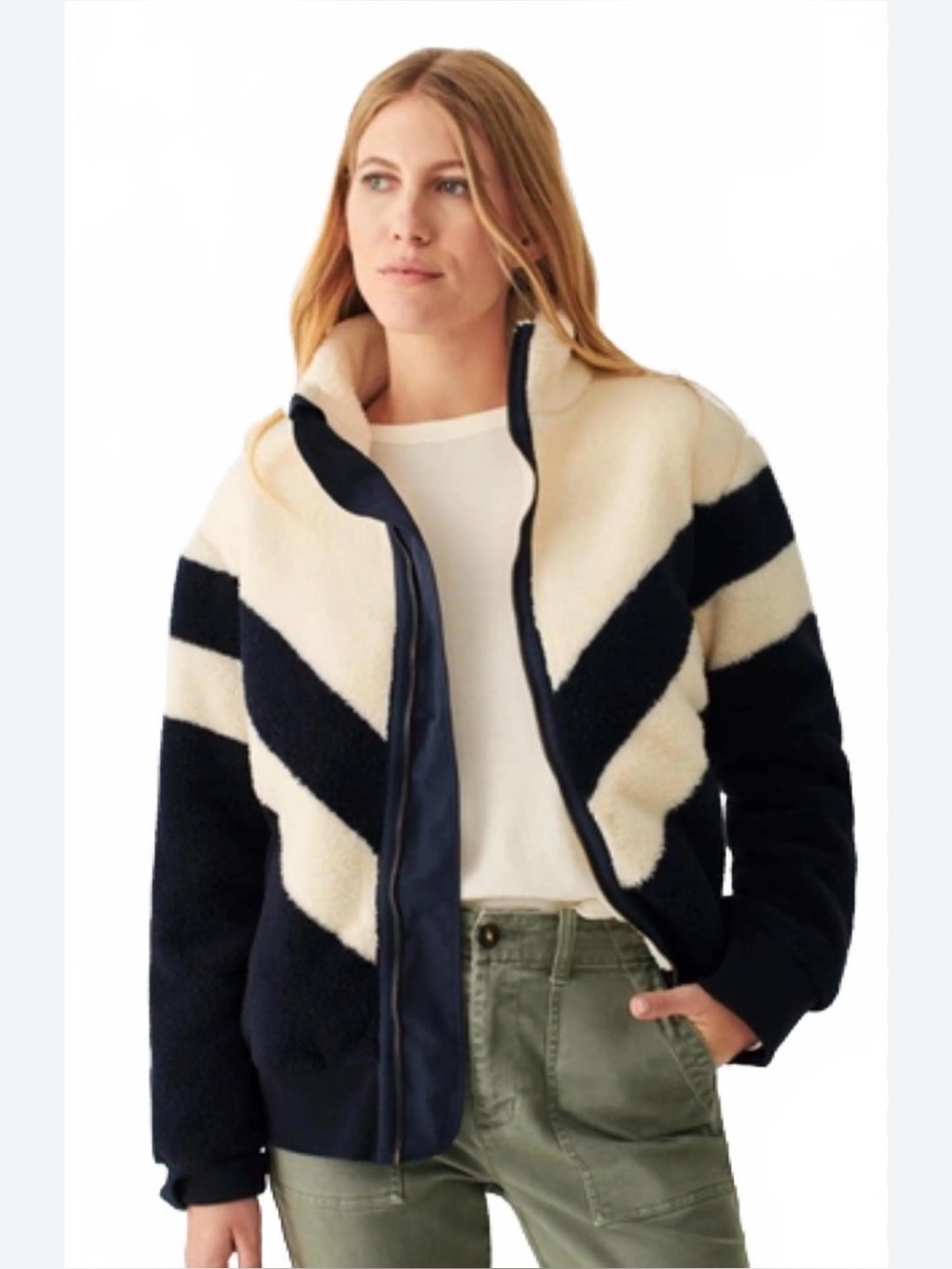 Women’s Faherty Ski Stripe High Pile Fleece Jacket Navy Multi Size Small